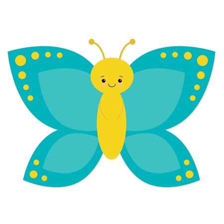 Cartoon Blue Butterfly Characters on a White Backgroundのイラスト素材