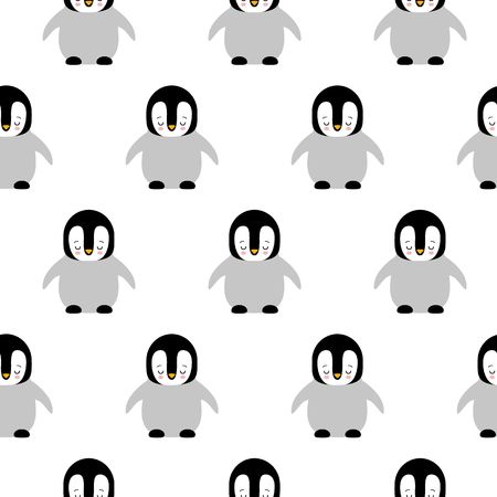 Seamless Pattern of Cute Cartoon Penguin Design on White Background kawaii styleのイラスト素材