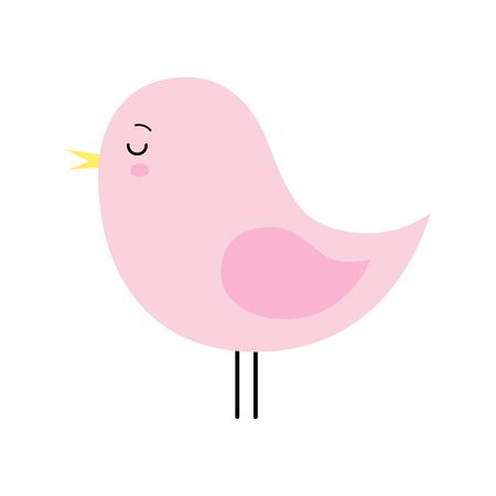 Vector Cartoon Cute pink sleeping Bird Flying Isolated on white backgroundのイラスト素材