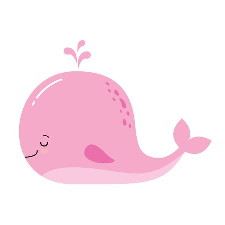 Cute cartoon whale. Adorable little pink whale vector illustration collection. Kawaii animalのイラスト素材