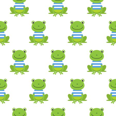 Seamless pattern with cute sailor frogs. Vector background for kids. Kawaii animalのイラスト素材
