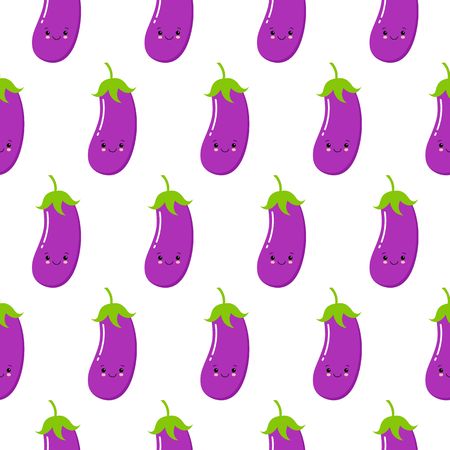 Seamless pattern with cute eggplants. Perfect for wallpapers, pattern fills, web page backgrounds, surface textures, textile, wrapping paper. Kawaii vegetableのイラスト素材