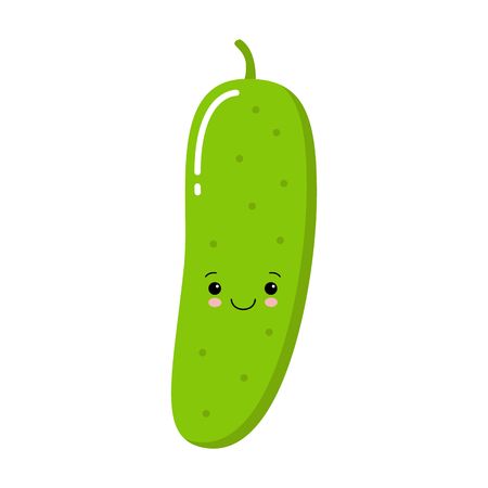 Happy smilling cute cucumber. Vector modern flat style cartoon character illustration icon design.Isolated on white background. Cucumber fruit healthy food,vegetarian conceptのイラスト素材