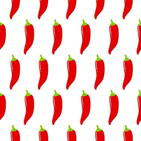 Chili pepper seamless pattern. Beautiful bright red peppers on a white background.のイラスト素材