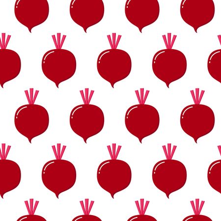 vitamin purple vegetable beet, beetroot seamless vector pattern on white background. Flat styleのイラスト素材