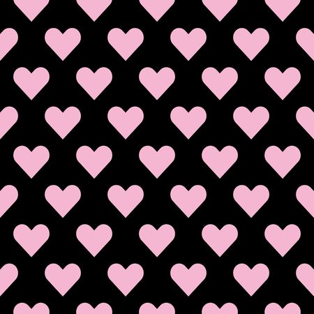 Seamless hearts pattern in pink over black. Valentine s day tile background. Romantic vector pattern.のイラスト素材