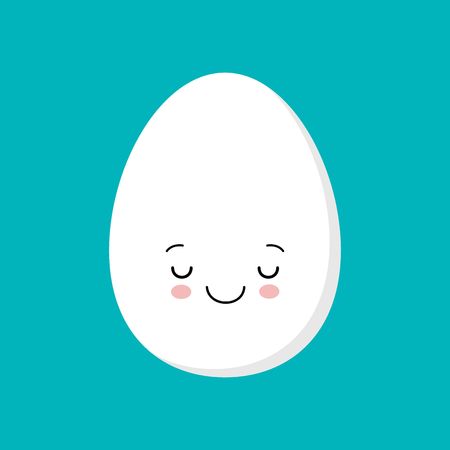 Vector white single realistic animal cute egg. Chicken egg isolated with soft shadows on blue background. Template for Easter holiday. 3D illustration. Kawaii styleのイラスト素材
