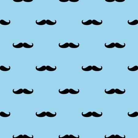 Seamless vector pattern, background or texture with black curly vintage retro gentleman mustaches on blue background. For websites, desktop wallpaper, blog, web design.のイラスト素材