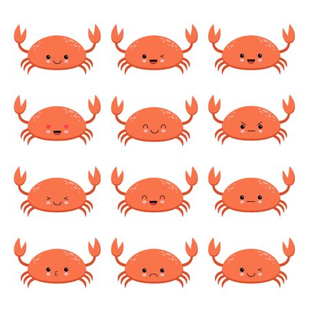 Cute cartoon red crab drawing. Crab character vector illustration. Emotion.のイラスト素材