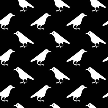 White raven. Crow bird isolated on a black background. Cute kawaii illustrationのイラスト素材