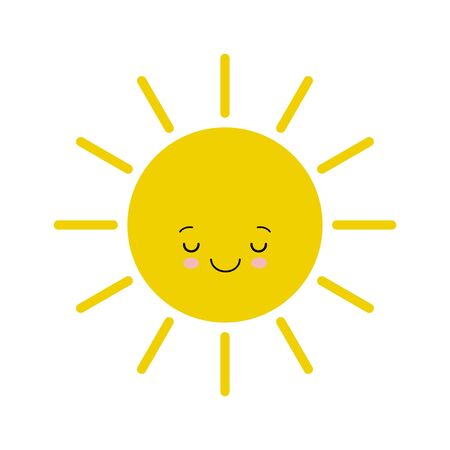 Flat design smiling cartoon sun isolated on white background. Kawaii illustrationのイラスト素材