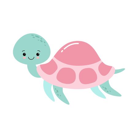 Happy cute turtle with smile, Vector cartoon illustration.のイラスト素材