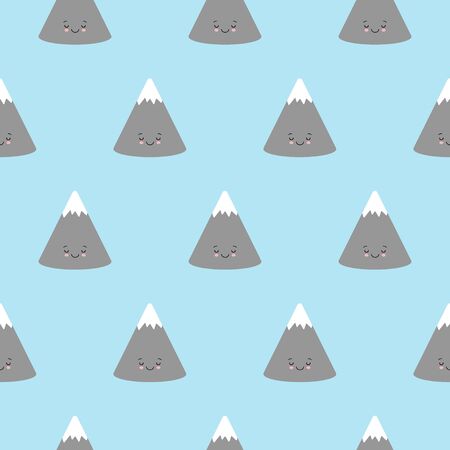 Cute sleeping mountains seamless pattern. Childish graphic. Vector kawaii illustration.のイラスト素材