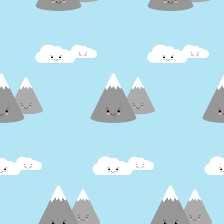 Simple baby seamless patterns with clouds and mountains.のイラスト素材