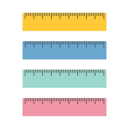 Colored rainbow plastic rulers. Vector illustration set. Flat styleのイラスト素材
