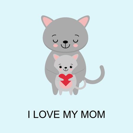 Happy mother day. I love my mom. Greeting card. Celebration white background with cat, kitten and place for your text. Vector illustrationのイラスト素材