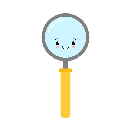 Happy magnifying glass, cute not found symbol, successful search, zoom, results found while searching.のイラスト素材