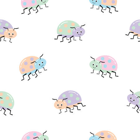 Cute cartoon insect bug seamless pattern kawaii illustrationのイラスト素材