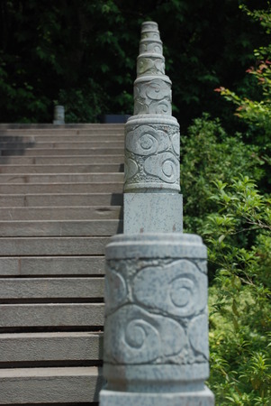 Stairs in the garden on a sunny dayの写真素材