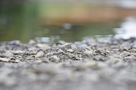 stones on the riverbank close to the water
