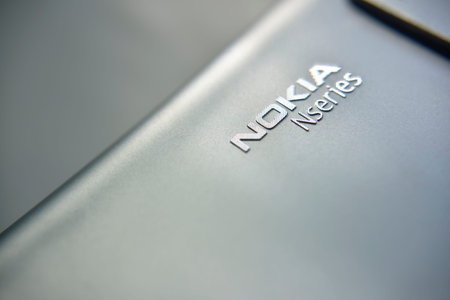 back side of silver metall cover of nokia mobile phone n-seriesのeditorial素材