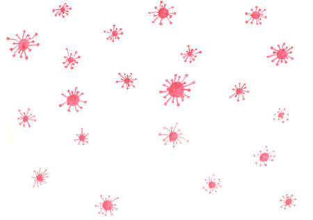 sketch of the red structures looking like molecules or viruses on the white backgroundの写真素材