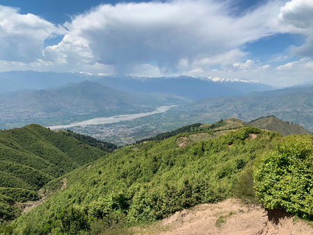 the view from the mountain to the swat valley in Pakistan