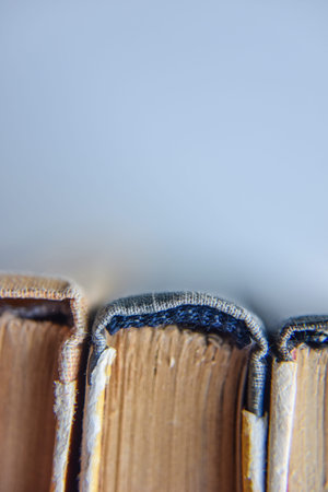 old books, macro view from the bottom, selective focus