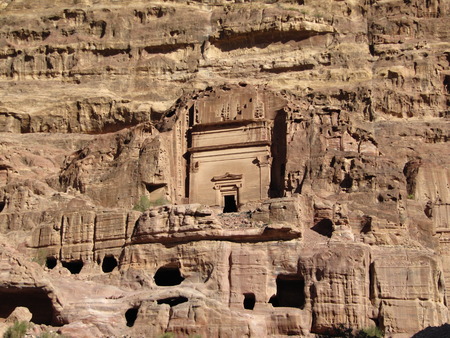 ruins and caves of the ancient city in the rocks in Petra, the former capital of Jordan.の写真素材
