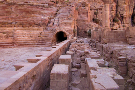 The ruins of the ancient capital of Jordan. Columns of temples of red stone. Petraの写真素材