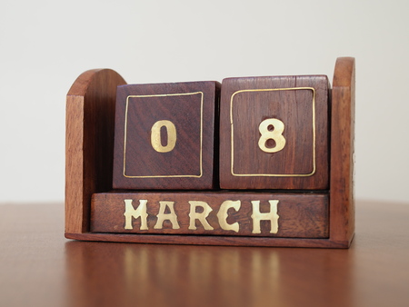 Day vintage wooden Perpetual calendar for march 8.の写真素材