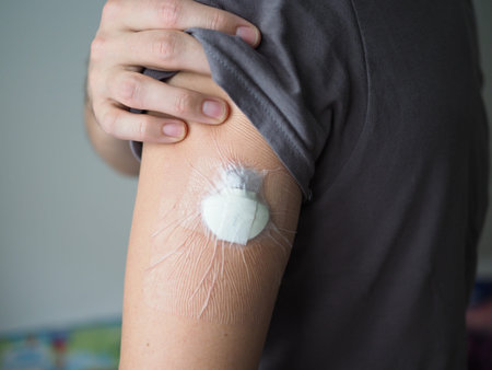 sensor for measuring blood sugar level is attached to the human hand. scientific research experiment...