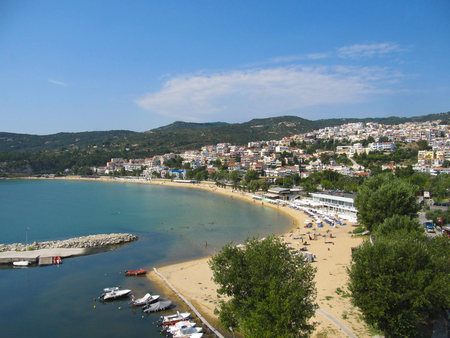 beautiful coast on a Greek island with a beachの写真素材