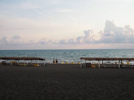 Deserted beach in Georgia with black sand. Sanctions against Russia. Absence of tourists in the middle of the season.のeditorial素材