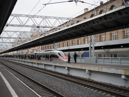 Sapsan trainat the platform in Saint Petersburg Moscau train station. Sapsan is a Russian high-speed...