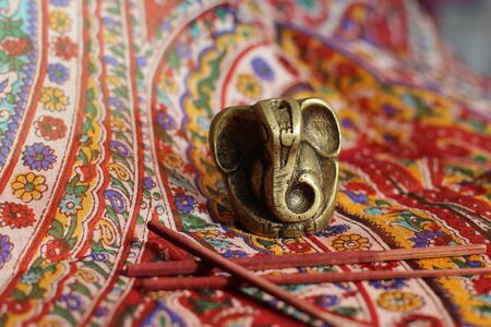 Bronze statuette of the Indian god Ganesha with the head of an elephantの写真素材