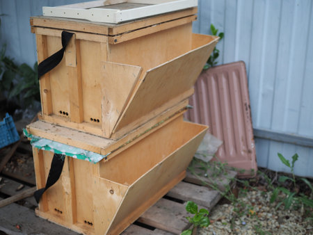 temporary wooden hives for transportation.