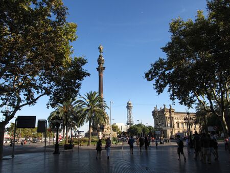 Fragment of Barcelona Colon monument in Barcelona, Spain.のeditorial素材