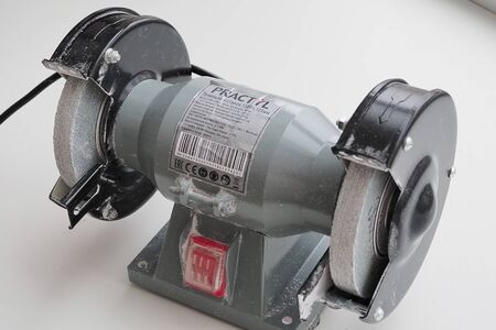 Machine sanding with Grinding wheels for metalworkのeditorial素材