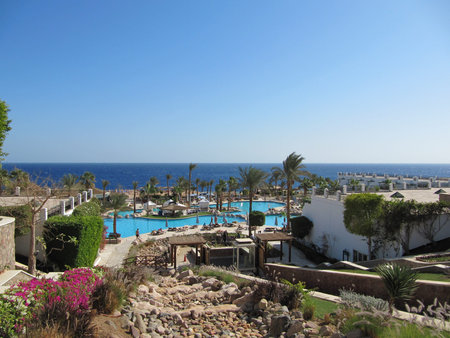 SHARM EL SHEIKH, EGYPT - Jan, 2009: The tourists are on vacation at popular hotel in Sharm el Sheikh, Egypt.のeditorial素材