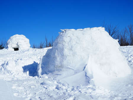 Winter landscape with snowy eskimo village. Igloo.の写真素材