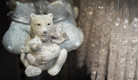 Figurines of Christmas toys in the form of polar bears-mom and bear. Christmas tree decorations sale.の写真素材