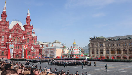 Moscow, Russia, May 2022: Cadets of the Naval Military School named after Nakhimova and the...