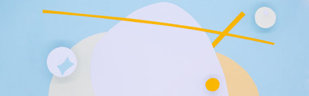 banner abstract background. Photo collage with 3D papercut elements in blue, white, beige and orange colors. As a backdrop for advertising products, copy space.の写真素材