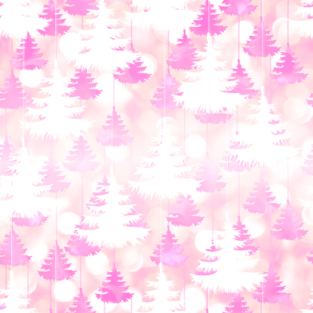 Pink orange Christmas trees backgrounds pattern blurred lights and glitter bokeh on a trees pattern seamless.の写真素材