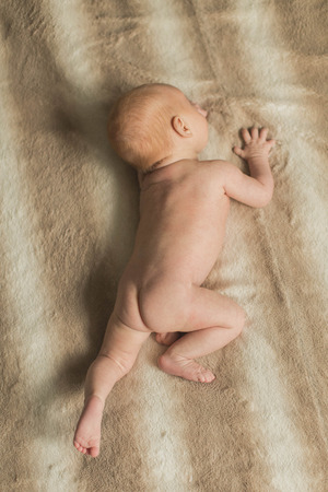 small child tries to crawlの写真素材