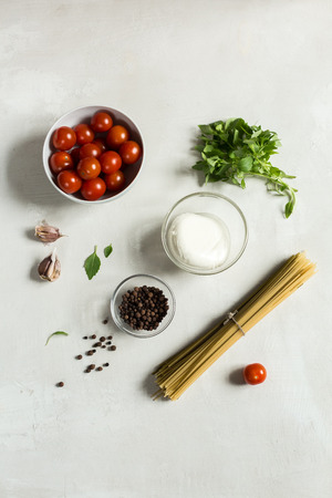Ingredients for Italian pastaの写真素材