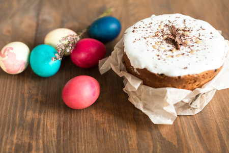 Easter cake with colored eggs