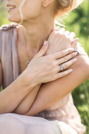 girl with beautiful Jewelry on their handsの写真素材
