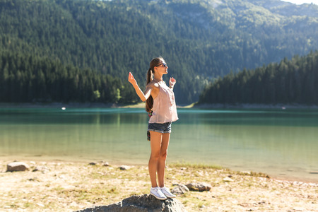 girl in relaxation pose on natureの写真素材